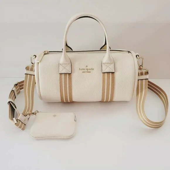Kate Spade Rosie Small Duffle Barrel Pebbled Leather Crossbody Parchment